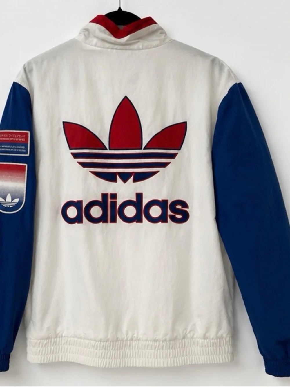 adidas White Puffer Jacket with Red & Blue Sleeves